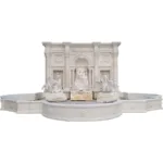 A grand marble fountain featuring detailed sculptures of figures, ornate columns, and artistic designs, ideal for luxury settings.