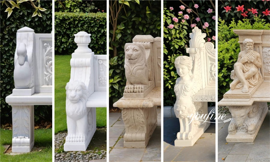 Stunning marble bench designs with intricate carvings, ideal for high-end outdoor spaces.