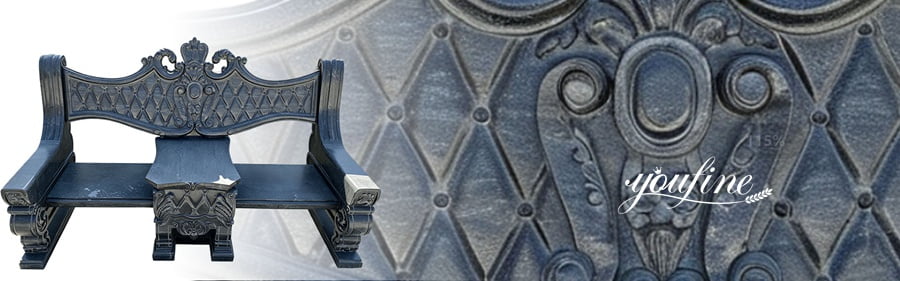 Ornate black marble bench showcasing exquisite craftsmanship and refined details.