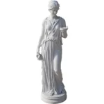 White marble sculpture of a robed goddess holding a cup and vessel, showcasing detailed craftsmanship and classic elegance.