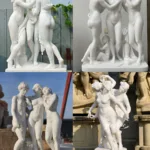 Four exquisite marble sculptures depicting the Three Graces, showcasing intricate detailing and graceful artistry.