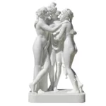 Fine marble sculpture depicting the Three Graces embracing, showcasing intricate details and classical artistry.