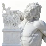 A detailed marble sculpture of Laocoon and his sons, depicting dynamic poses and vivid emotions, crafted in high-quality white marble.